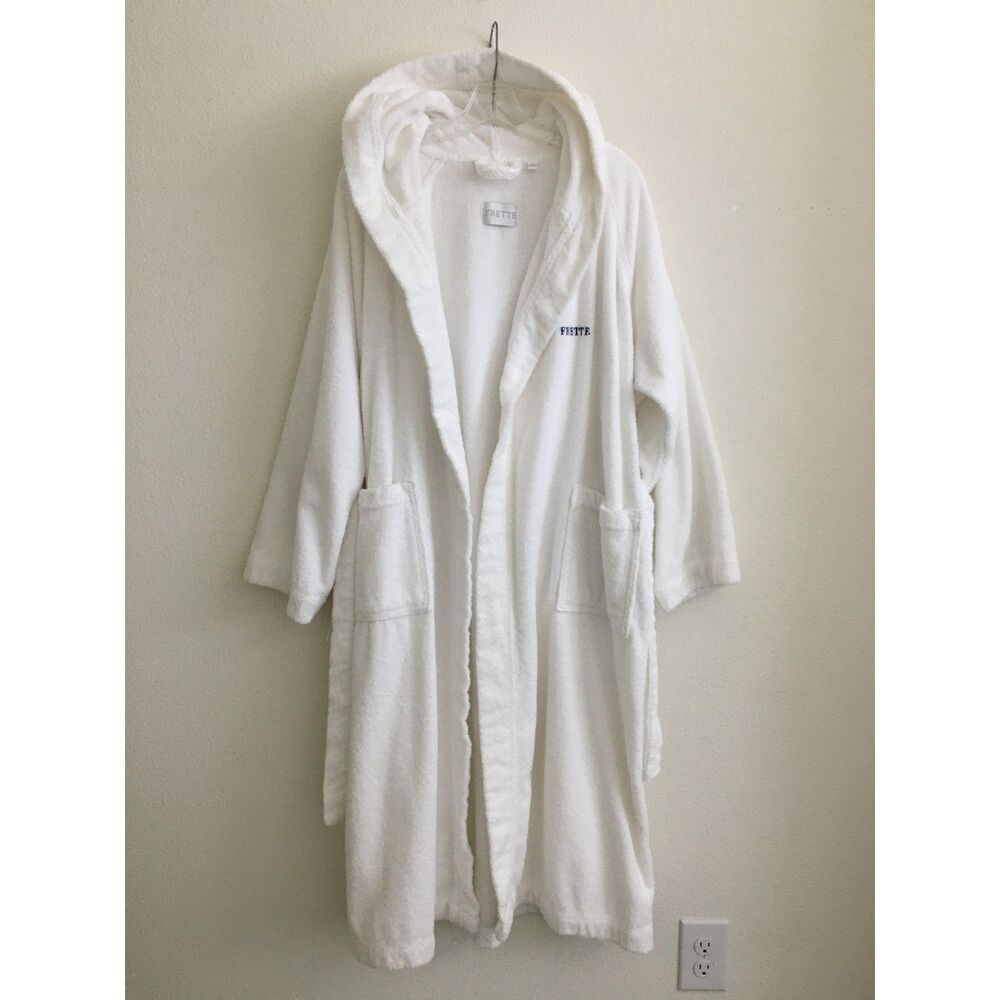 Frette Vintage Hooded Bathrobe Size M White 100% Cotton Heavy Terry Luxury Robe